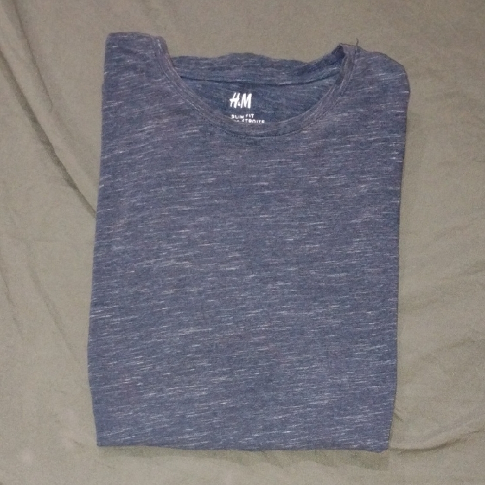 H&M Men's Slimfit Heathered Navy Tee